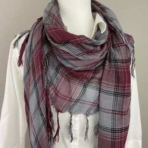 D&Y Plaid Fringed 60" Square Scarf Shawl